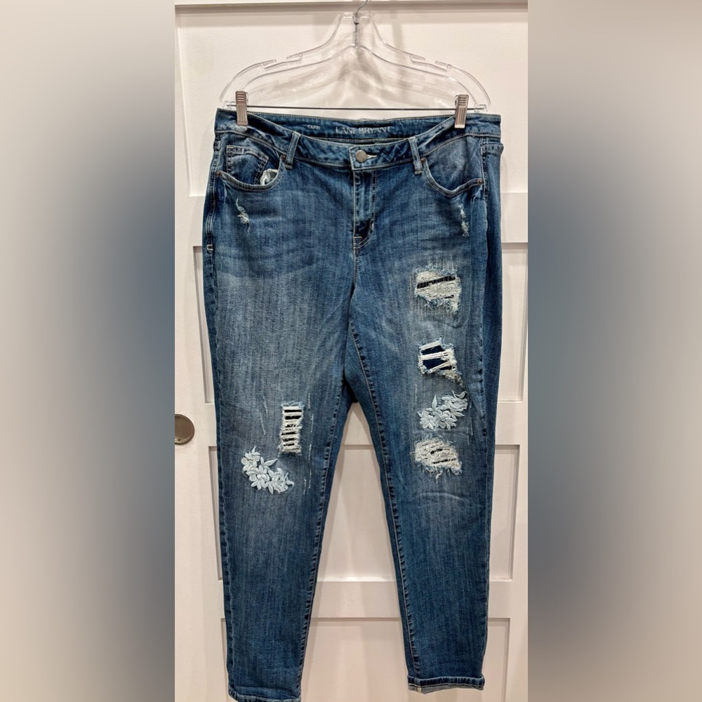 Lane Bryant Blue Distressed & Embroidered Cropped Jeans